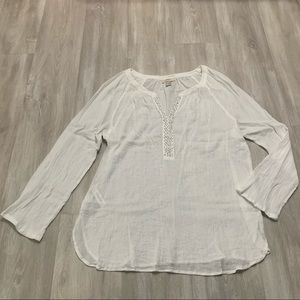 Ann Taylor Loft White Split Neck Beaded Sheer Sz L